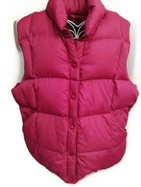 Lands End Sz XL 18-20 Deep Pink/Fuchsia Goose Down Puffer Vest Snap Up Warm/Soft
